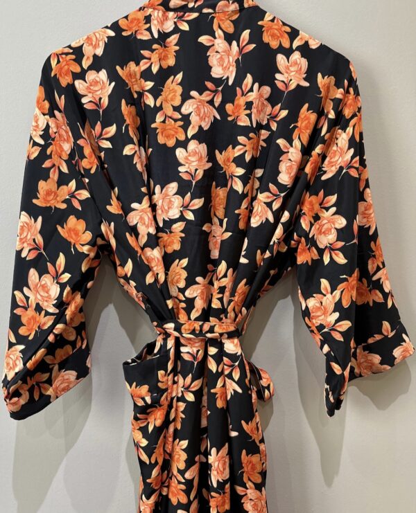 Black kimono with orange floral design